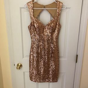 Faviana Gold Sequin Mini Dress with Cutout Back